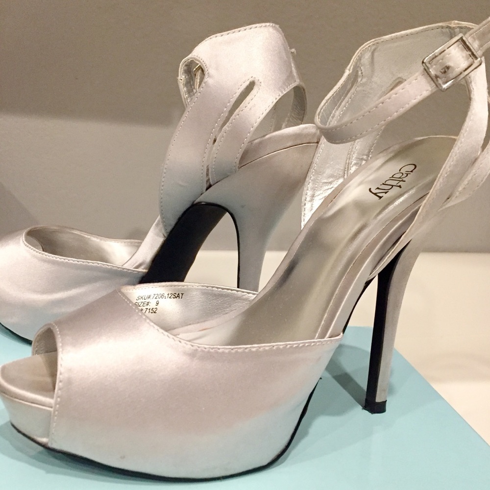 Cathy Jean Silver Satin Heels
